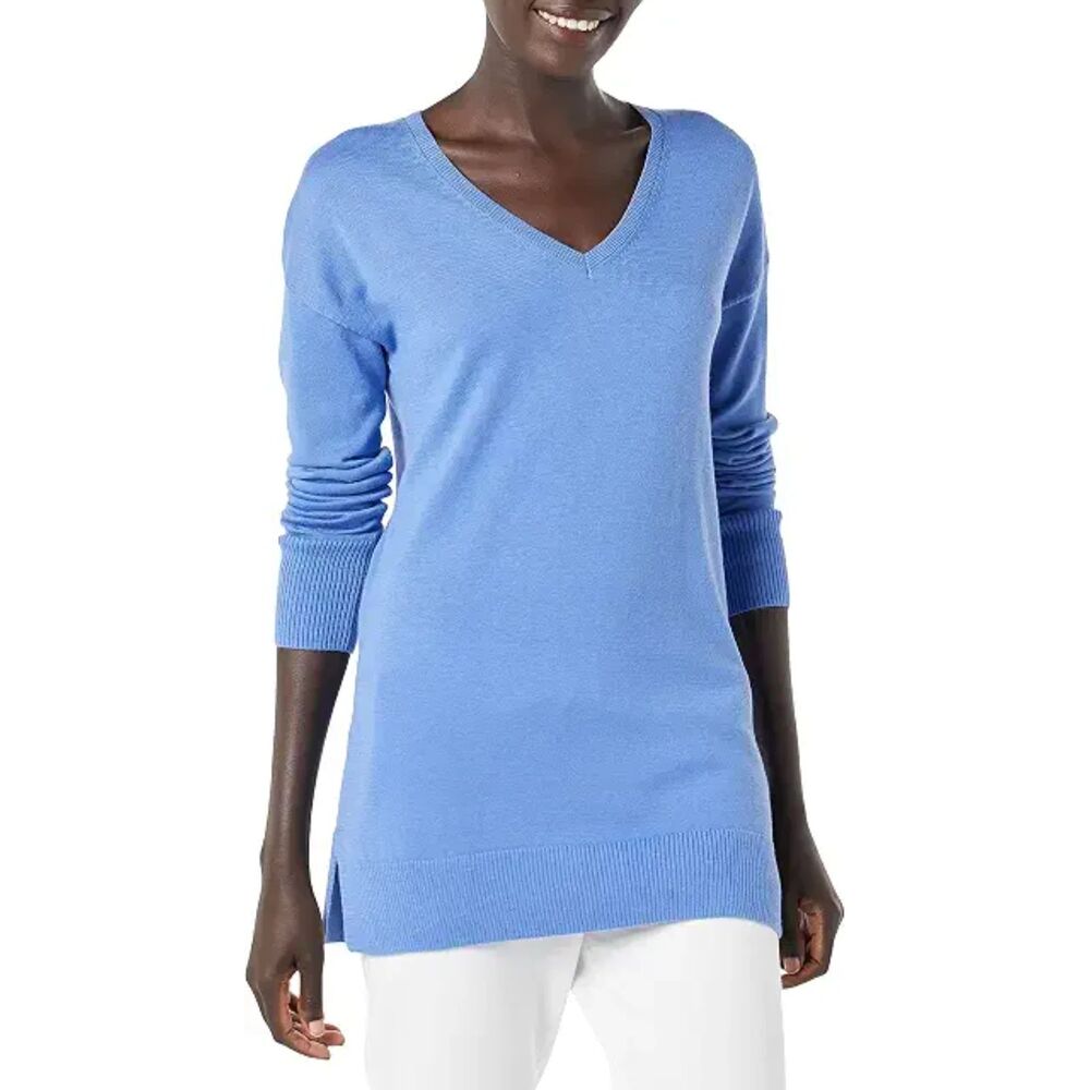 Women's Lightweight V-Neck Tunic Sweater, Long Sleeve, NAVY XL